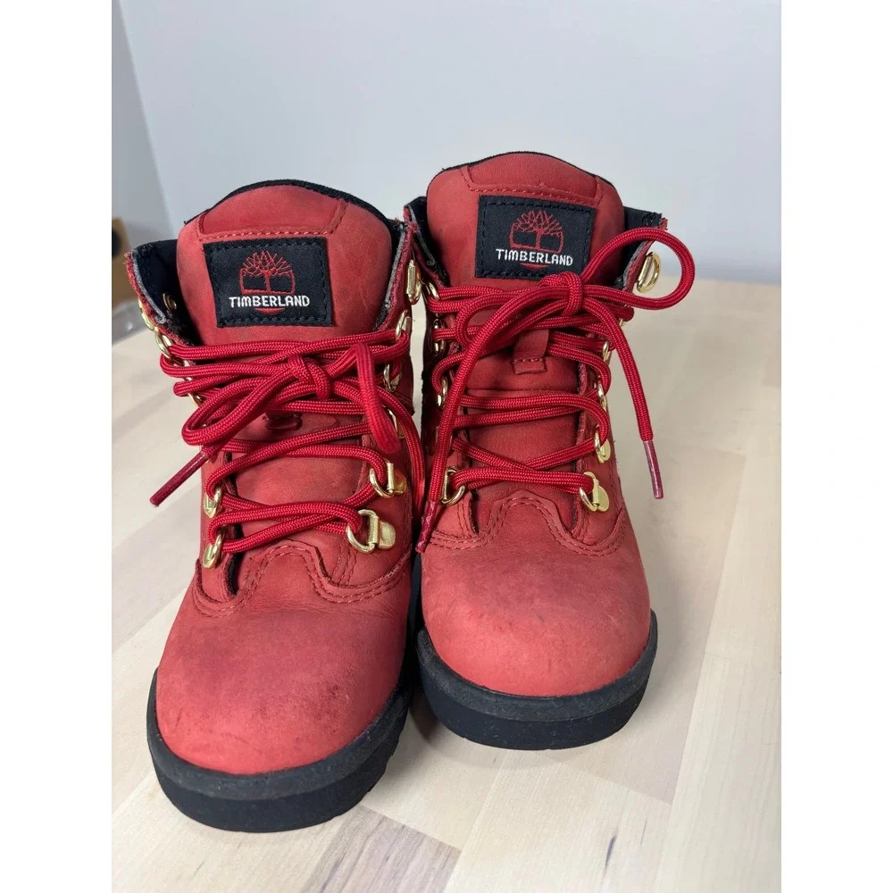 Timberland Field Boots Red Gold Boys Size 13 Nubuck Mesh Mid Top A2JKR